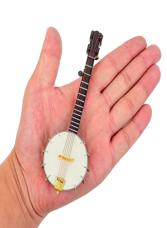 Dselvgvu Wooden Miniature Banjo with Stand and Case Mini Musical Instrument Banjo Replica Collectible Figurines Dollhouse Accessories Model Home Decoration Display Ornament (5.51"x1.97"x0.71") - Image 2